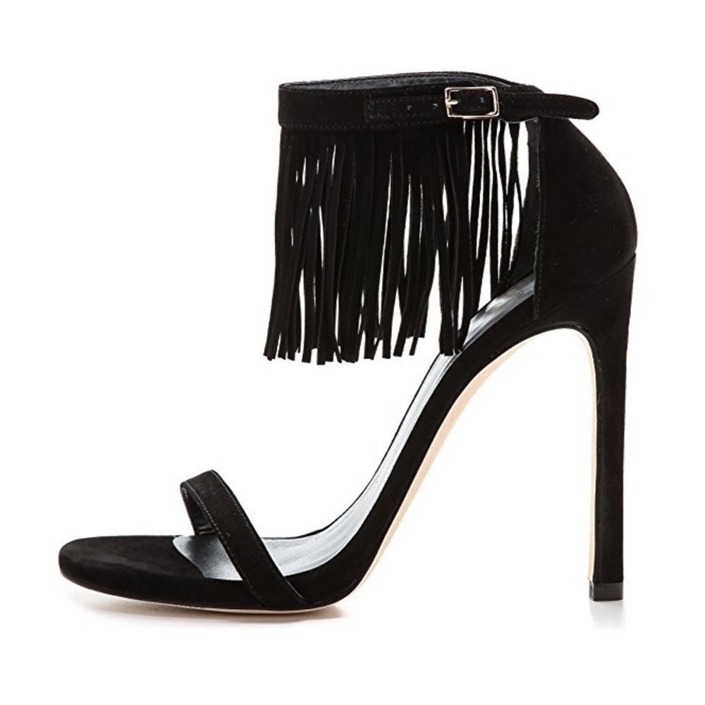 Stuart Weitzman lovefringe black suede heels